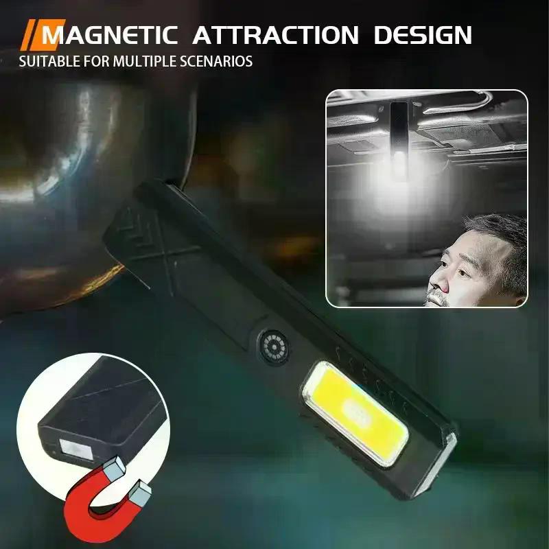 1 Set Portable Mini Torch Outdoor Magnetic LED Flashlight TypeC Rechargeable Light Pocket Lantern Flood Work Lights With 6 Modes