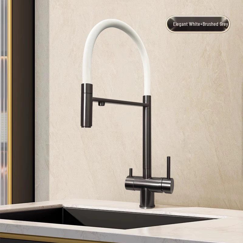 Gunmetal 304 Stainless Steel Pull-Out Kitchen Faucet with Hot/Cold Drinking Water Purifier and Vegetable Sink Function.