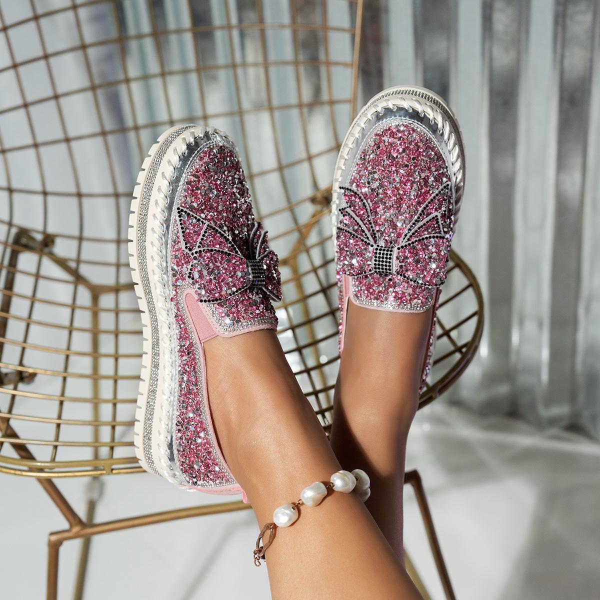 Femme Shoes Muffin Shoes Women's Large Size Shoes Platform Loafers Spring Summer Lazy Shoes Rhinestone Pedal 38