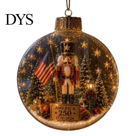 Reusable Party Ornaments 250th Anniversary USA Christmas Ornament, Light Up Plastic Clear Ball Hanging Decoration with Garden Wall Bell Train