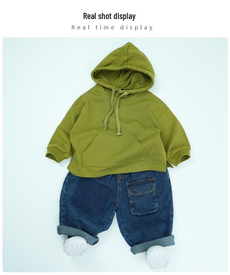 Children's Solid Color Kangaroo Pocket Hooded Sweatshirt - Autumn 2024