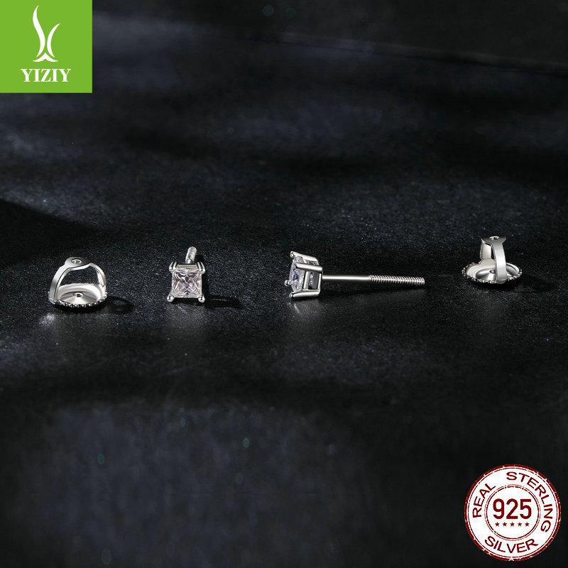 Classic Square Mozzarella Stud Earrings, Simple And Fashionable Threaded Ear Plugs S925 Silver Stud Earrings.