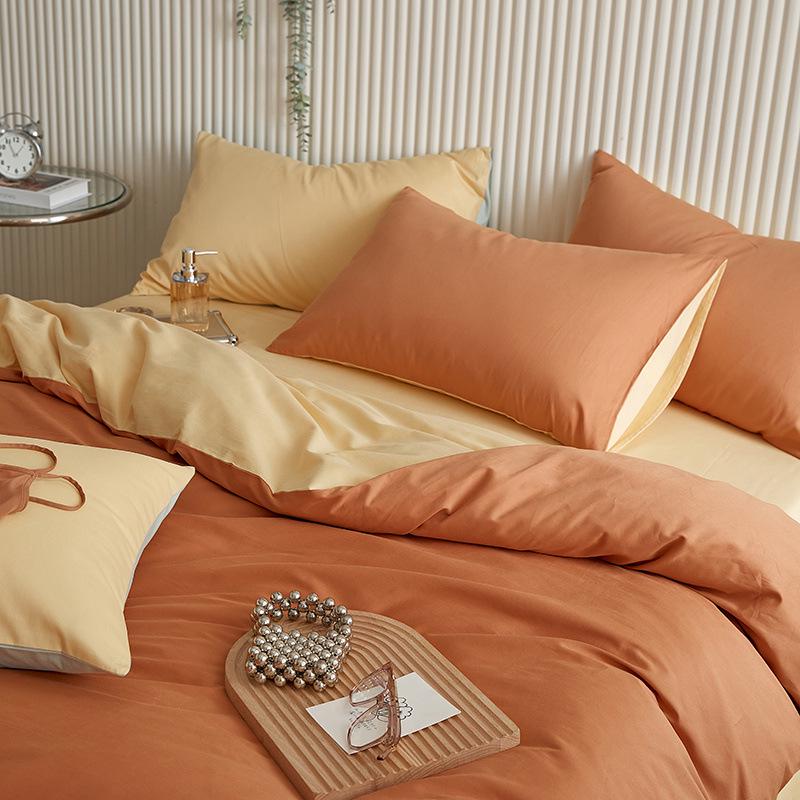Luxurious 100% Cotton Brushed Four-Piece Bedding Set for Autumn/Winter, All Cotton Duvet Cover, Bed Sheet, Long Staple Cotton