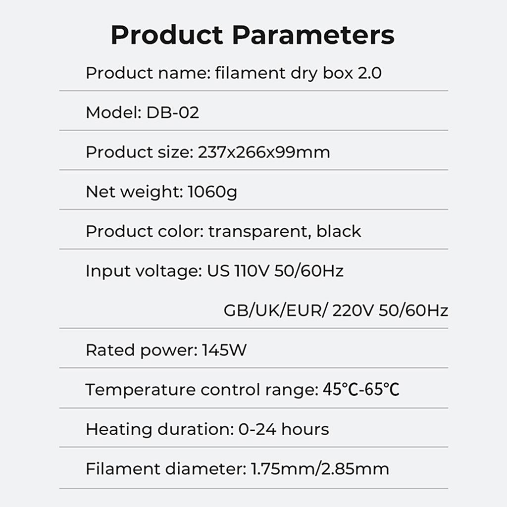 Creality Filament Dryer Box 2.0 360 degrees  Hot air Heating 1.75mm and 2.85mm Filaments Support 24 Hours Timer Real