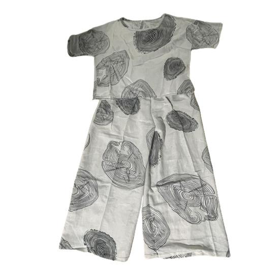 2 Pcs/Set Women T-shirt Pants Suit O Neck Short Sleeve Print Loose Top High Elastic Waist Wide Leg Ninth Trousers Casual Daily Wear Top Pants Set