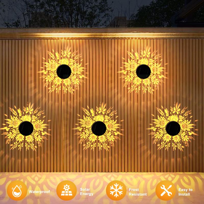 Solar Outdoor Fence Lights Decoration 2 Pack Solar Wall Step Deck Lights Outdoor Garden Decor with Hummingbird Sunflower Theme