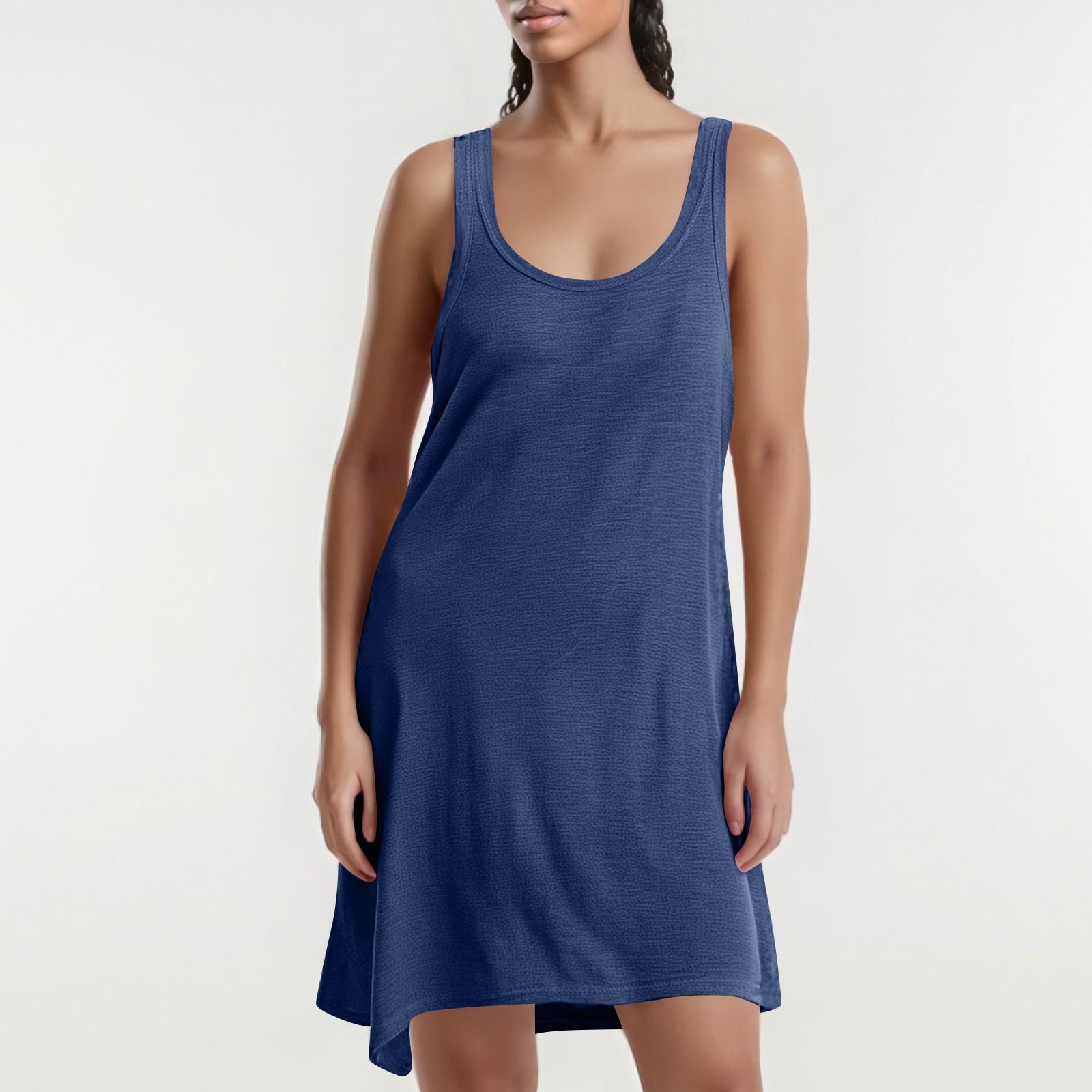 

Sleeveless Scoop Neck Casual Tank Dress for Women Relaxed Fit Lightweight Soft Knit Fabric Simple Design M Темно-синій