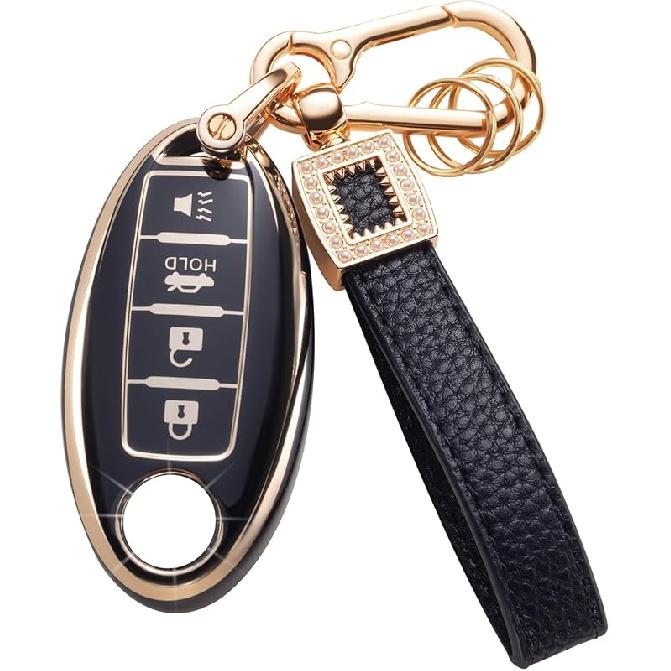 for Toyota Key Fob Cover with Leather Lanyard, Car Key Fob Case Compatible with 2018- Camry RAV4 Highlander Avalon C-HR Prius Corolla GT86 Smart Key