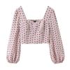   European and American style, new women's fashion, fashionable style, puff sleeve square neck fishbone mini top