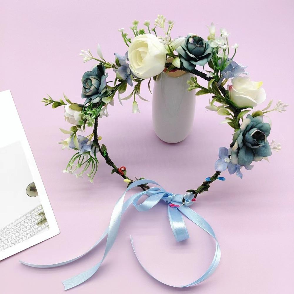 Vintage Forest Flower Wreath Adjustable Ribbon Plastic Floral Headband Flower Flower Leaf Headbands Wedding