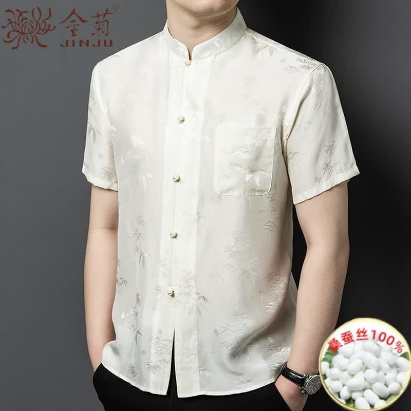 Men's Mulberry Silk Short-Sleeve Chinese Style Shirt