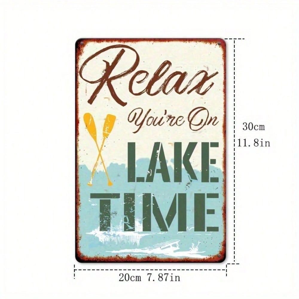 Vintage Lake House Tin Sign 2D Rustic Metal Wall Art Weatherproof Paddle Design Indoor Outdoor Decor 8x12 Inch