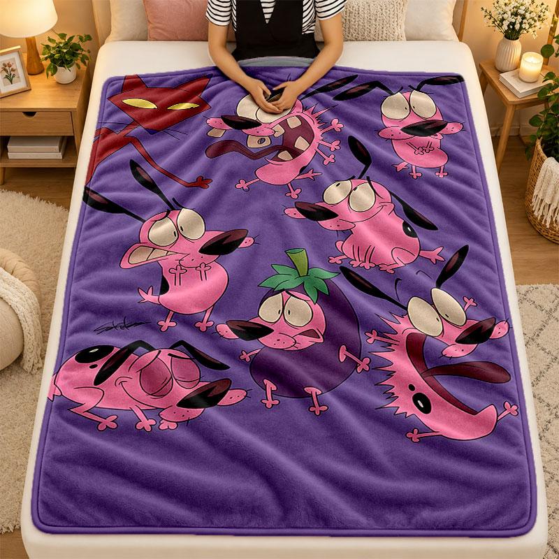 Flannel BlanketCourage The Cowardly Dog Warm Soft Throw Blanket for Indoor Sofa Bed Living Room Use
