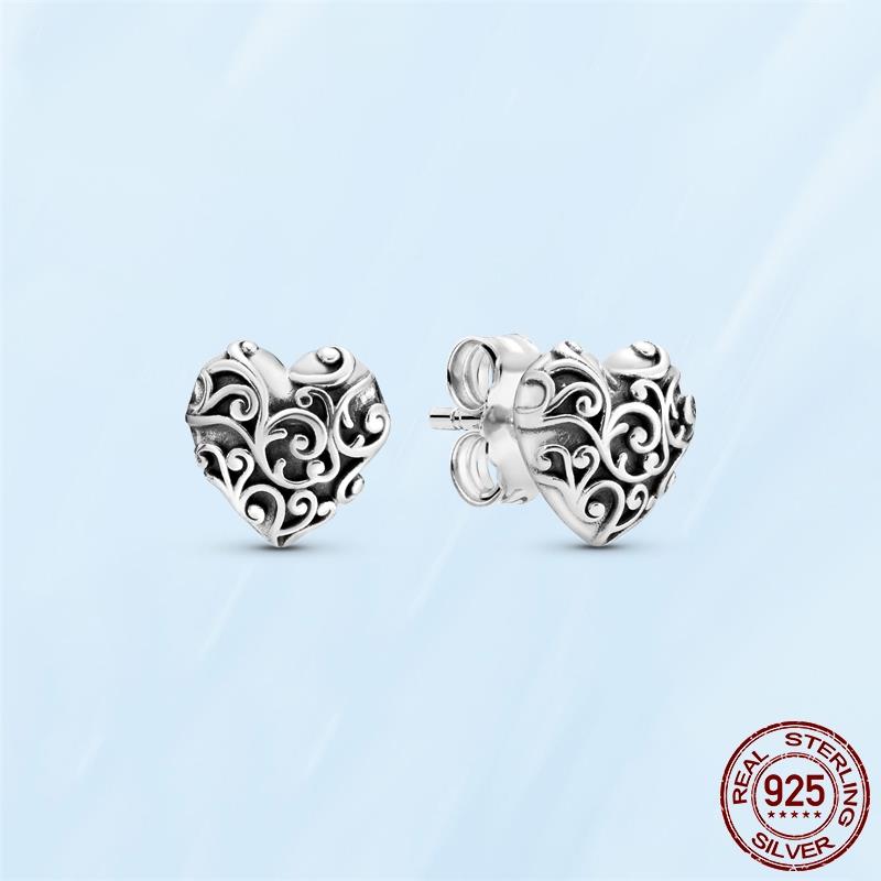 Real Original 925 Sterling Silver Daisy Flower Feather Hoop Heart Stud Earrings Fit Women Fashion Jewelry Engagement Party Gift