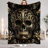 Black and Gold Skull Blanket Soft Cozy Warm Winter Flannel Throw Blanket All Seasons for Sofa Bed Room Decor