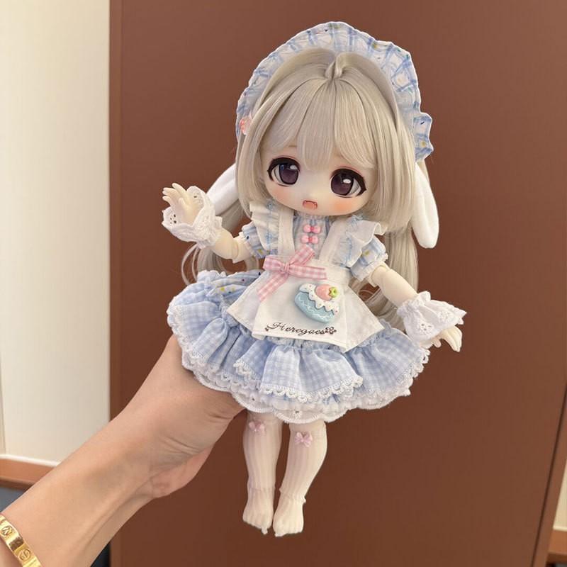 6-inch BJD Doll Outfit Set Cute Maid Dress With Blue Ice Cream Rabbit Design Female Dolls