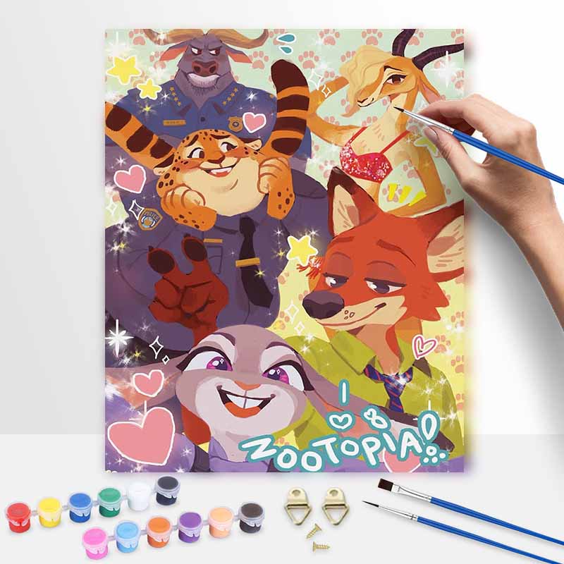 Disney Zootopia Characters Oil Painting Kit, Hand Painting Canvas DIY Home Decor 20x30cm