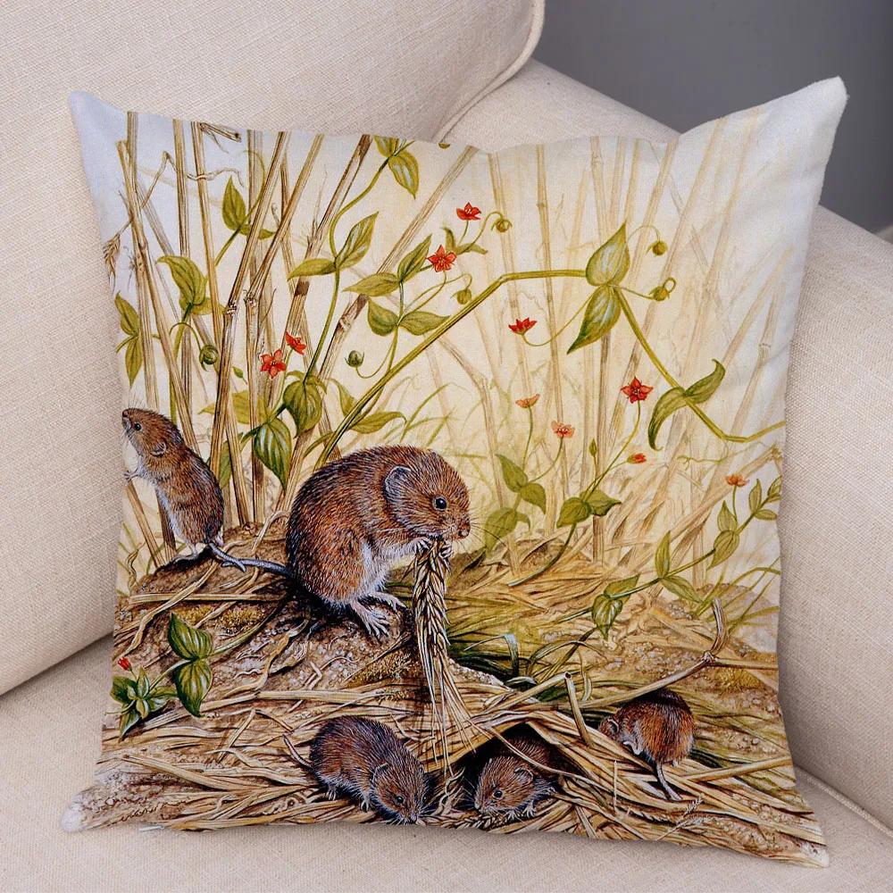 Bedroom Sofa Car Cushion Cover Cartoon Animal Colorful Fox Bird Squirrel Series Home Office Decoration Pillow