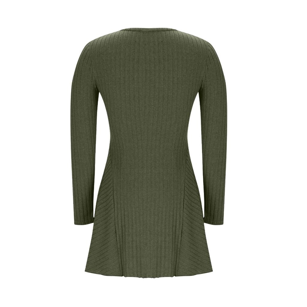 Women's Fashion Casual Color V-neck Long-sleeve A-line Dress