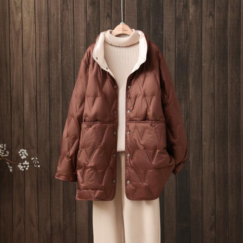 

Женская двусторонняя легкая пуховая куртка средней длины - Большой размер, Двусторонняя носка 4XL (175-195 jin) вино красного