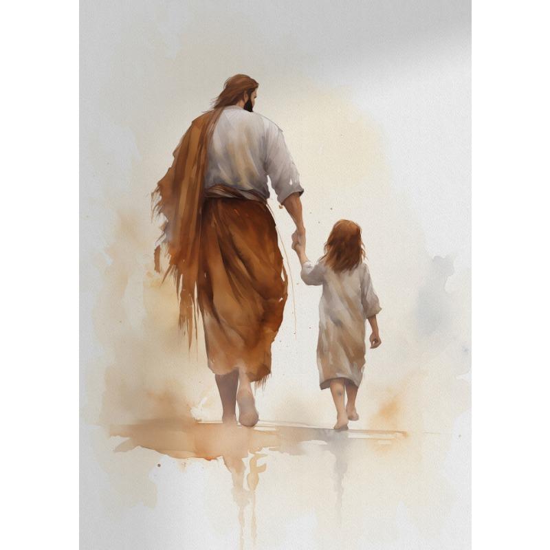 Jesus Christ Walking with A Child,poster Bible Art Canvas Painting Christian  Wall Art Picture for Living Room Home  Decor