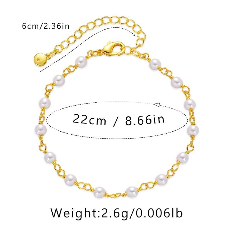Gold Plated Dainty Spaced Tiny Pearl Bead Anklet With Adjustable Extension Chain