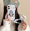 Premium Leather 3D Embroidered Penguin Case for iPhone 17/16 Pro Max/15 - Blue Background