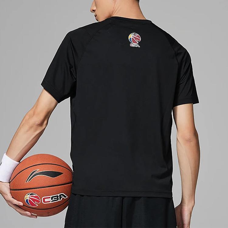 Li Ning Sports Basketball Series CBA Liaoning Team Solid Color Printed Logo Round Neck Quick-Dry Short Sleeve T-Shirt Men T-Shirts Black ATSSD11-1