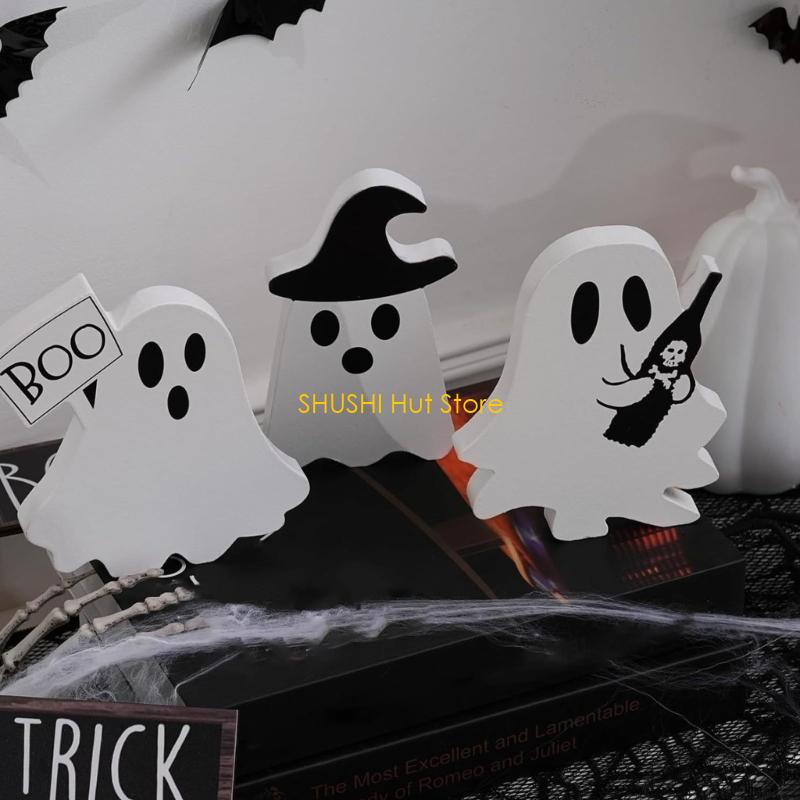 3 Piece Halloween Ghostly Table Sign Tiered Tray Decorations Funny Figurine Home Office Holiday Tabletop Shelf Display D57B