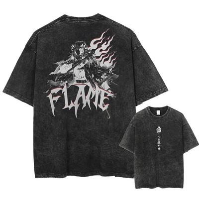 Gewaschenes Acid-Washed T-Shirt Mann Dämonenjäger Anime Y2K Klassische Freizeit-T-Shirts Sommer O-Ausschnitt Hip-Hop T-Shirt Übergröße Kleidung