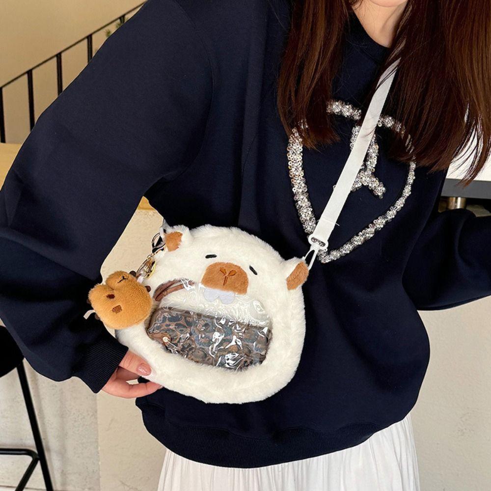 Large Capacity Capybara Plush Shoulder Bag Cartoon Capybara Handbag Unisex Capybara Handbag