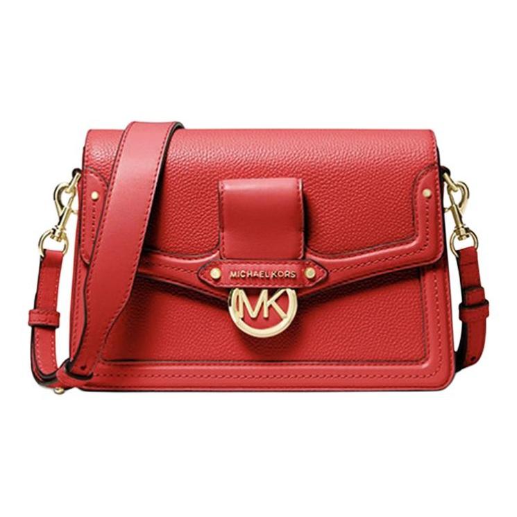 Michael Kors MK Jessie Letter Logo Flap Solid Commuter Leather Crossbody Shoulder Bag Medium Women Bags Red 30F9GI6L2L-BRIGHT-RED