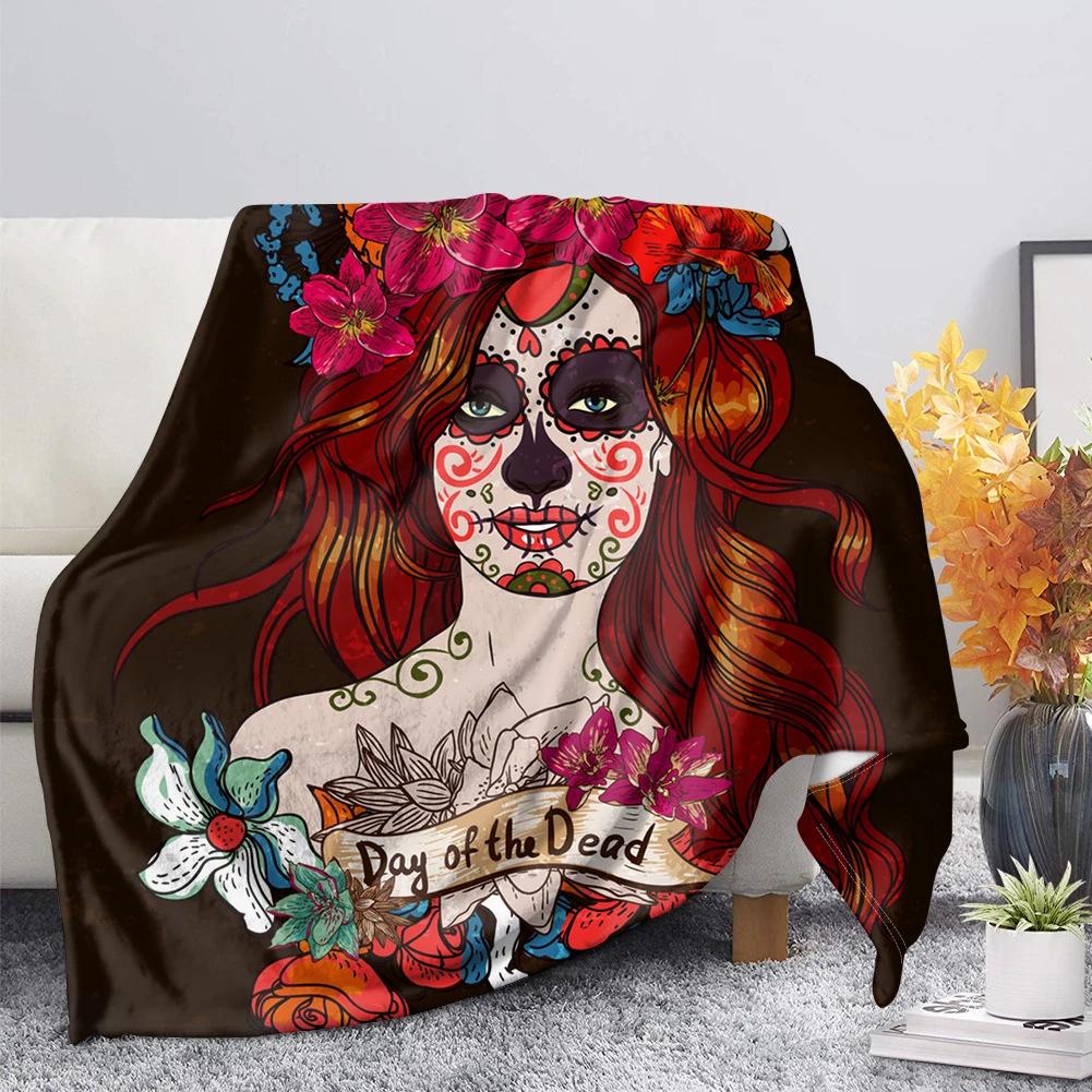 Skeleton Themed Gothic Blanket, Office Nap, Flannel Blanket, Men's Gift, Decorative Blanket