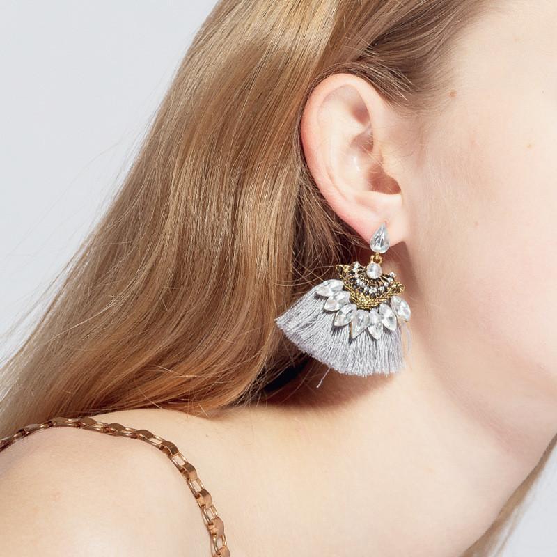 Trendy European And American Fashion Earrings With Rhinestones And Tassels