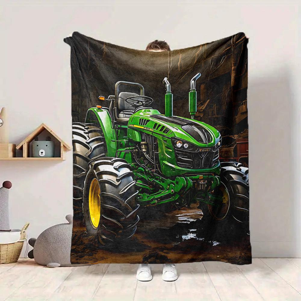 1pc Tractor Blanket Lightweight Flannel Blanket Throw Blanket For Sofa, Bed, Travel, Camping, Livingroom, Office, Couch