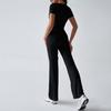 Women's Set Two Piece Short Sleeve Cropped Tops Matching Flare Pants Sets Casual
