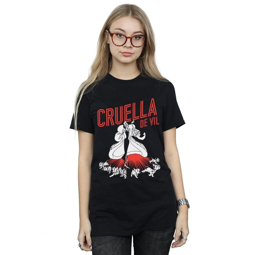 Disney Womens/Ladies Cruella De Vil Dalmatians Cotton Boyfriend T-Shirt