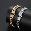 NUOYA Stainless Steel Cuban Link Bracelet Customizable Logo Unisex Iced Out Diamond Clasp Cuban Chain Bracelet for Men