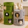Japanischer Stil 2 Etagen/3 Etagen Katzenhaus mit Löchern All-in-One Katzenbett Langlebige Zylindrische Katzenkratzmöbel Haustierhaus