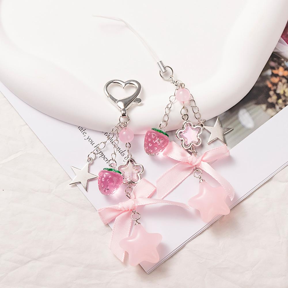 Strawberry Bowknot Cute Flower Star Beaded Bag Hanging Piece Chic Girl Accessories Gift A312 Bag Charm