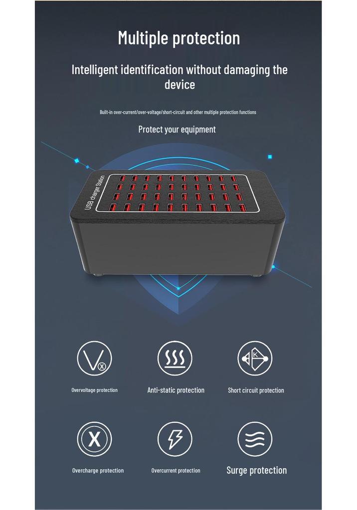 Smart Multi-Port USB Charger with Auto-Recognition (10-40 Ports)