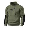 Men's Autumn and Winter Casual Winter Fleece Stand Collar Half Zip Long Sleeve Tactical Pocket Embroidered Hoodie Jumper