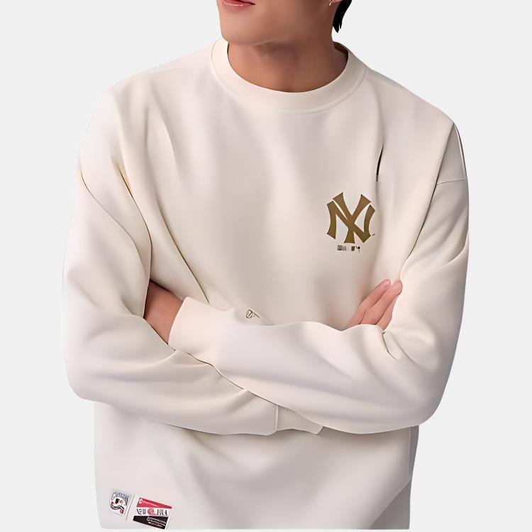 New Era SS24 MLB New York Yankees Logo Vintage Girocollo Ampia Felpa Americana Unisex Felpa Avorio 14187459