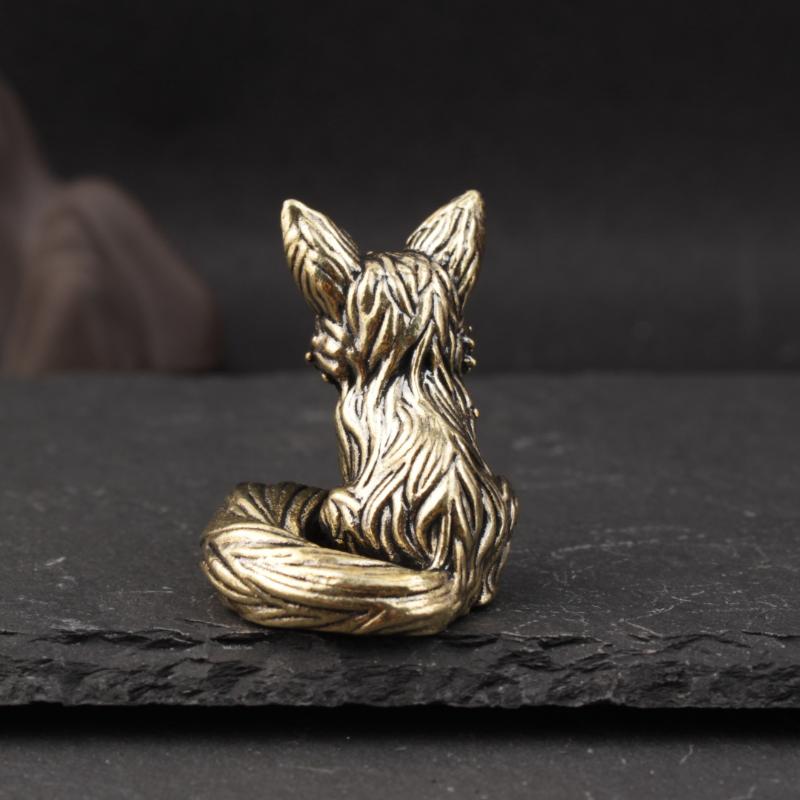 Brass Fox Statue Cute Fox Miniature Figurines Desk Ornament Decorations Accessories Copper Animal Sculpture Home Decor Crafts