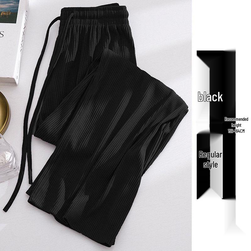 Ice Silk High-Waisted Wide-Leg Pants for Women - Summer Thin Style, Plus Size, Petite, Straight Leg, Drape, Casual, Slimming, Sun Protection