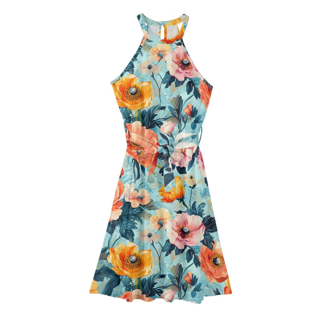 Women's Casual  Round Neck Midi Dress Basic Classic Outdoor Everyday Sleeveless Loose Boho Tie Dress  Summer Beach Sundress