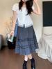 Korean Academy Style Plaid Lace Patchwork Midi Skirt - Spring/Summer New Arrival