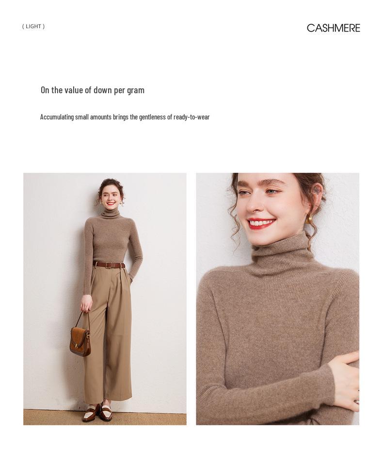 Women's 100% Pure Cashmere High Neck Seamless Turtleneck Sweater - Slim Fit Autumn Winter Knitwear