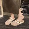 Round head fishing net hole shoes women's new one-pedal with skirt single shoes women's fashion flat slippers