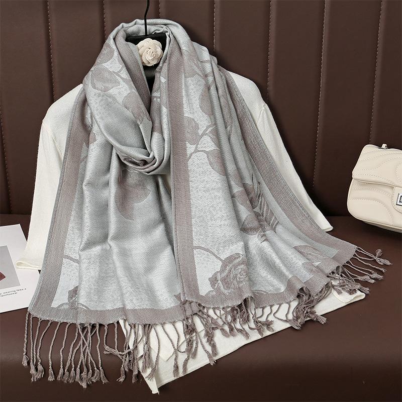 Luxury Brand Autumn And Winter Imitation Cashmere Cashmere Jacquard Fringed Shawl Dual-Purpose Scarf High-End Atmosphere Women
